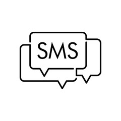 Icono plano lineal mensaje SMS con burbujas de habla como conversación en color negro