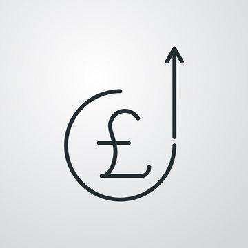 recommend clip art: Icono plano lineal símbolo moneda de libra en circulo y flecha hacia arriba en fondo gris