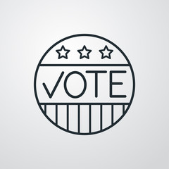 Icono plano lineal texto VOTE en círculo con v como casilla de verificación en fondo gris