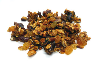 Tasty granola on white.