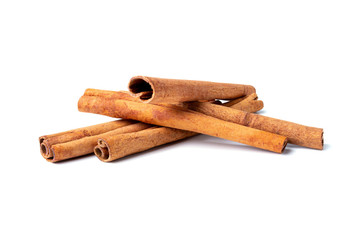 Cinnamon sticks pieces.Cinnamon Clipping Path on white isolated.Image stack Full depth of field macro