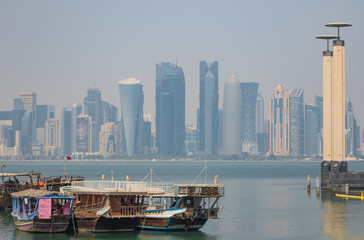 Doha, Qatar - located at the Eastern side of the Corniche, the Dhow Harbour is one of the main landmarks of Doha, and show a full display of traditional boats and vessels