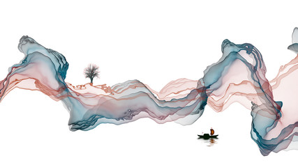 Ink landscape decorative painting abstract color art line background © guoquan
