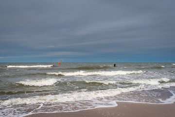 Baltic sea on a cloudy autumn day. Northern Poland in Europe