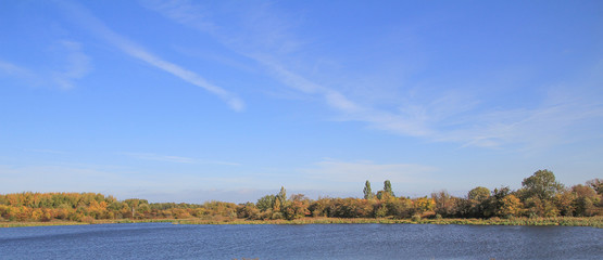 Autumn landscape. Lake in Europe.