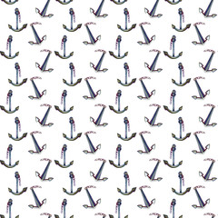 Marine watercolor seamless pattern of anchors. illustration. Background. Endless texture can be used for printing onto fabric and paper or scrap booking