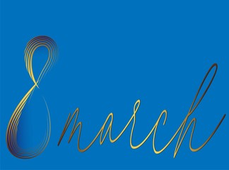 8 march invitation card. Gold 8 march in modern style on light background. Brochure design. International women day. Luxury vector pattern. Beautiful spring card.