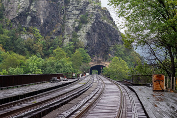 Fototapeta premium Railroad Tracks at Harpers Ferry in West Virginia
