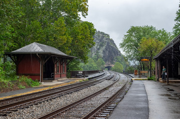 Fototapeta na wymiar Railroad Tracks at Harpers Ferry in West Virginia