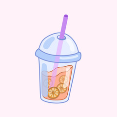 Plastic cup with smoothie. Vector cartoon illustration of a glass with a drink. Fashion illustration