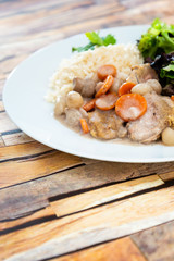 Cooked White Veal Stew and rice