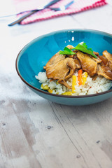 caramel pork and vegetable thai rice