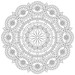 Beautiful black and white lace mandala. Coloring page. Vector design.