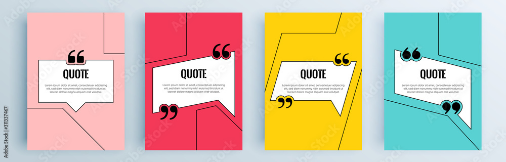 Aufkleber quote frames blank templates set. text in brackets, citation empty speech bubbles, quote bubbles. te