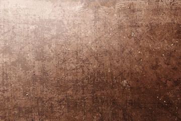 Shabby abstract retro brown metallic background. Aged grunge rusty texture with scratches and damage
