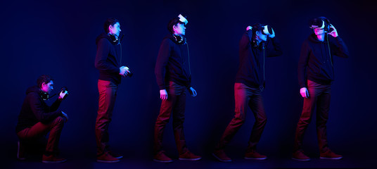 Fototapeta premium Man wearing virtual reality headset.