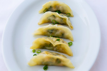 Gyoza seafood dumplings with soy sauce