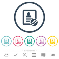 Fototapeta premium Contact attach flat color icons in round outlines
