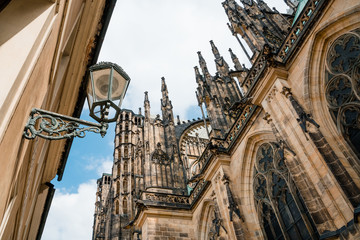 Fototapeta na wymiar Gothic facade of St. Witt's Church in Prague, Czech Republic.
