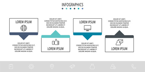 Vector infograph flat template. Shape with arrow for four diagrams, graph, flowchart, timeline, workflow, web. Business concept with 4 labels