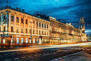 Nevsky Avenue. Urban and historically beautiful city views of Saint Petersburg. Russia.