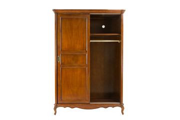 brown wooden wardrobe with two doors on a white background