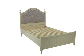 beige wooden bed on a white background
