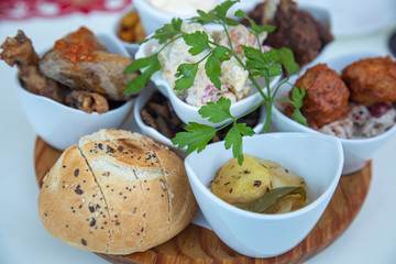 Selection of fine spanish tapas delicious fine food spain tapa bread meat garbanzos rice meat balls chicken potao
