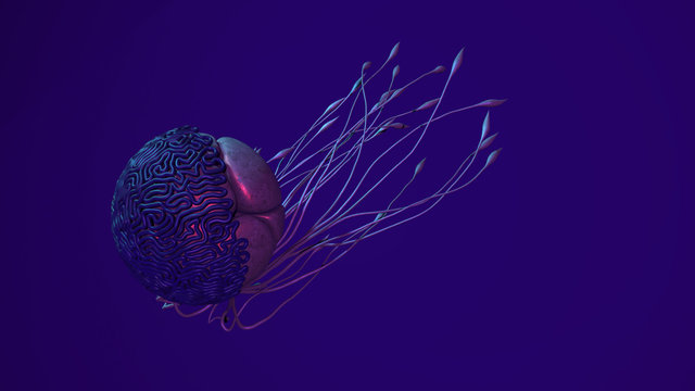 3D Render | Abstrakte Qualle in buntem Licht