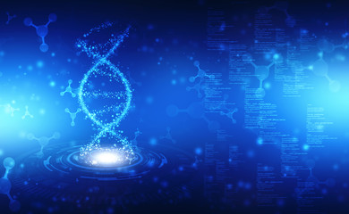 Fototapeta na wymiar Abstract technology science concept DNA futuristic on hi tech blue background, DNA structure, abstract medical and health care background