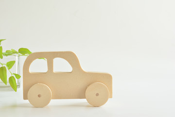 Wooden car on a white background