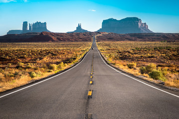 Fototapeta na wymiar Forest Gump Point, US Highway 163 to Monument Valley. Navajo country desert landscape of famous large red rock domes of Monument Valley National Park on Utah-Arizona border, United States of America.