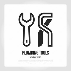 Plumbing tools thin line icon. Symbol of pipe repair. Vector illustration.