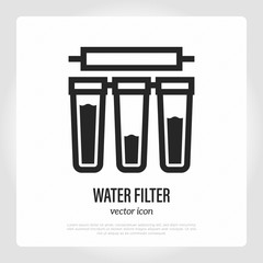 Water filter with cartridges thin line icon. System of water purification. Vector illustration.
