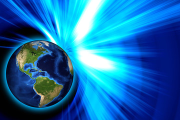 3d drawing of glowing world blue ray