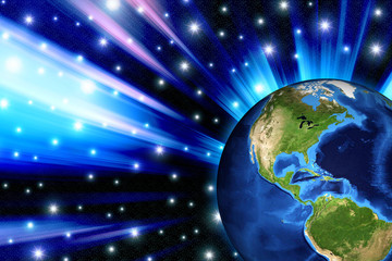 3d drawing world rays of sparkle stars