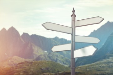 Blank directional sing road on sky background