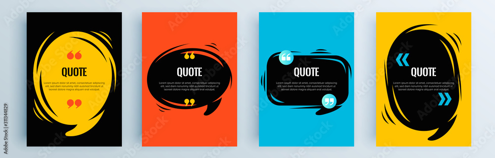 Poster quote frames blank templates set. text in brackets, citation empty speech bubbles, quote bubbles. te