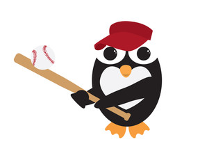 Cute Penguin With Red Hat Playing Baseball