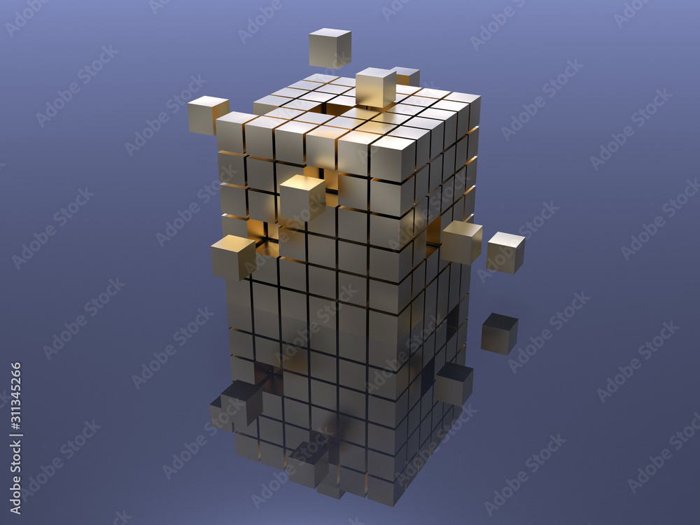 Poster 3d render of a gold cube with reflections
