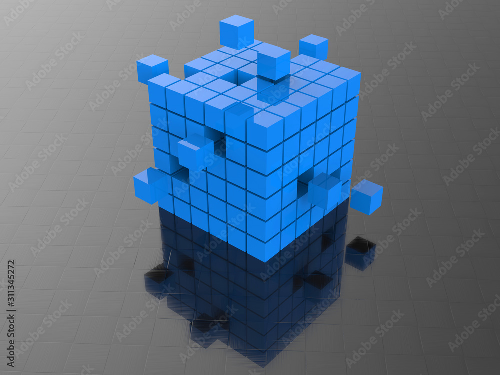 Poster 3d render of blue building blocks forming a cube