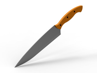 3D rendering - isolated steel knife on white background with shadows