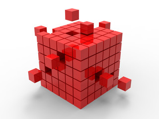 Naklejka premium 3D rendering - red cubes teamwork concept
