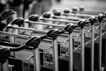 The luggage cart is arranged along with the service for the public transport.