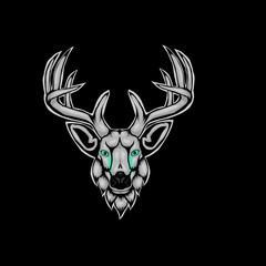 Deer with horns on black background. 