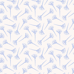 Seamless pattern blue outline of brunia on white background