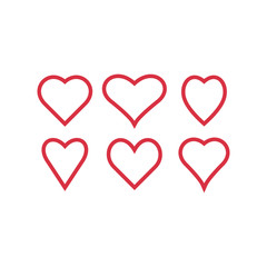 Set of red hearts icons. Love symbols. Vector illustration.
