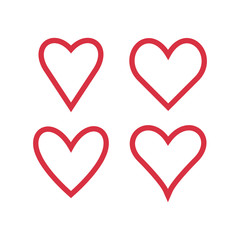Set of red hearts icons. Love symbols. Vector illustration.