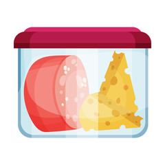 Plastic or Glass Closed Container with Food Items Inside Vector Illustration