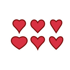 Set of red hearts icons. Love symbols. Vector illustration.